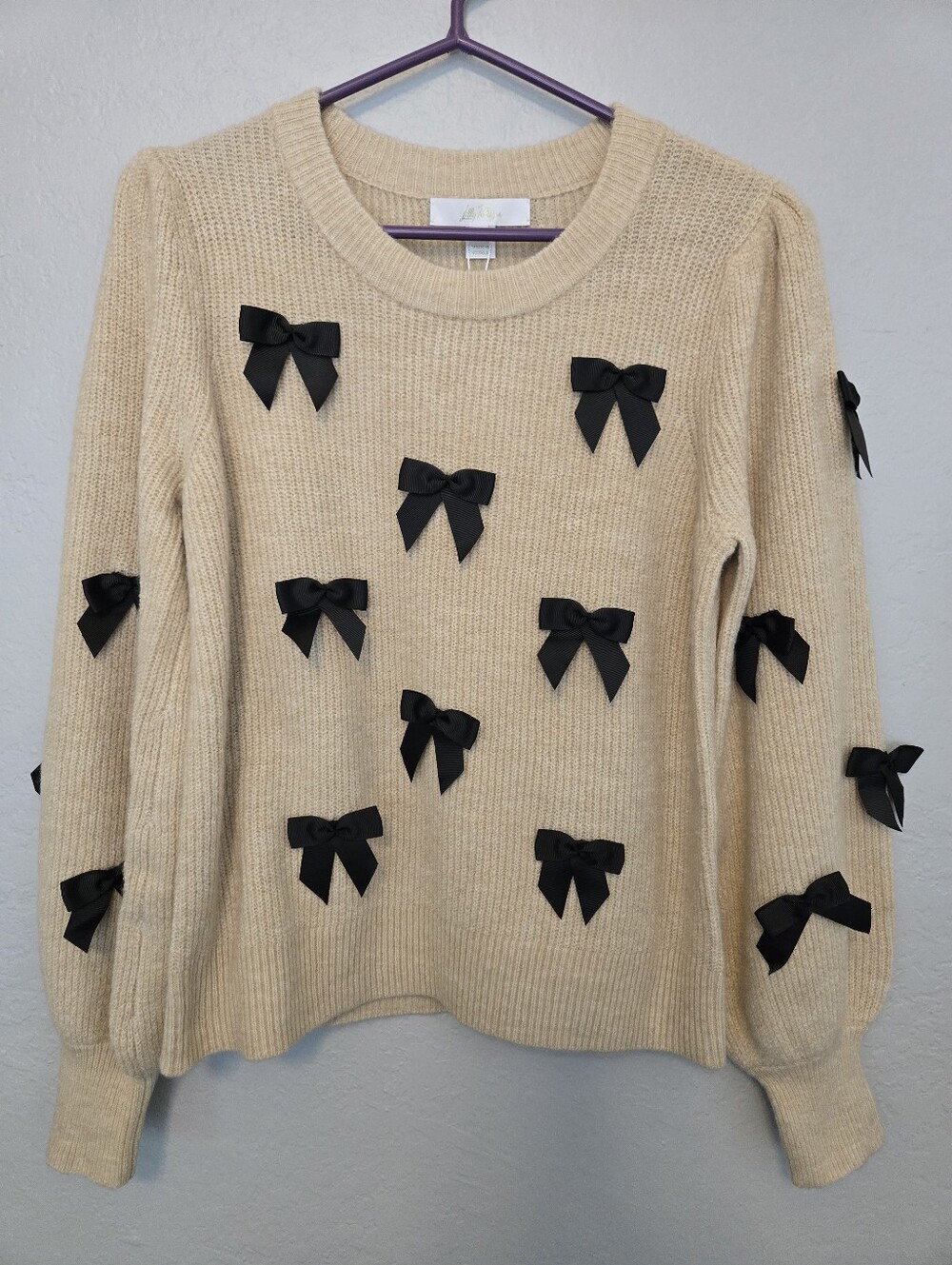 Lilly Pulitzer Zarie Sweater, Tan/Cream With Black Bows - Picture 2 of 7